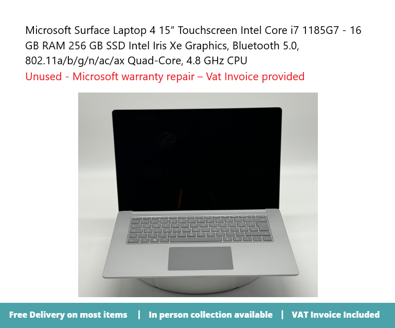 Microsoft Surface Laptop 4 15” Touchscreen – i7-1185G7 (4 Core, 4.8GHz