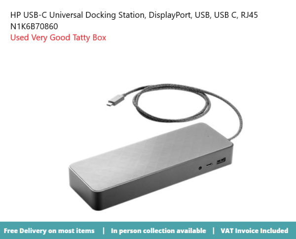 HP USB-C UNIVERSAL DOCKING STATION N1K6B70860 DisplayPort RJ45 USB