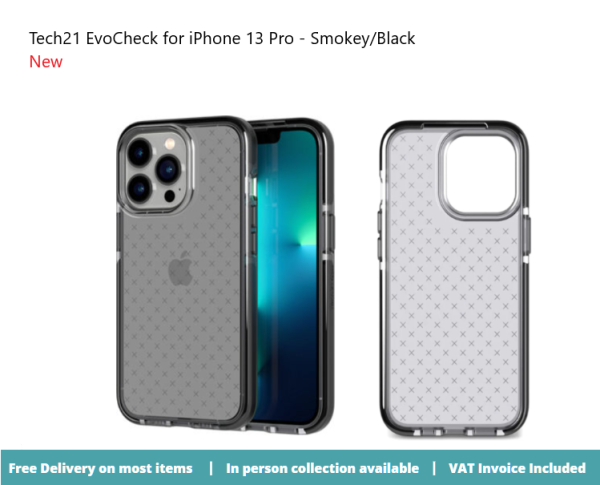 Tech21 EvoCheck for iPhone 13 Pro Smokey/Black Case T21-9192