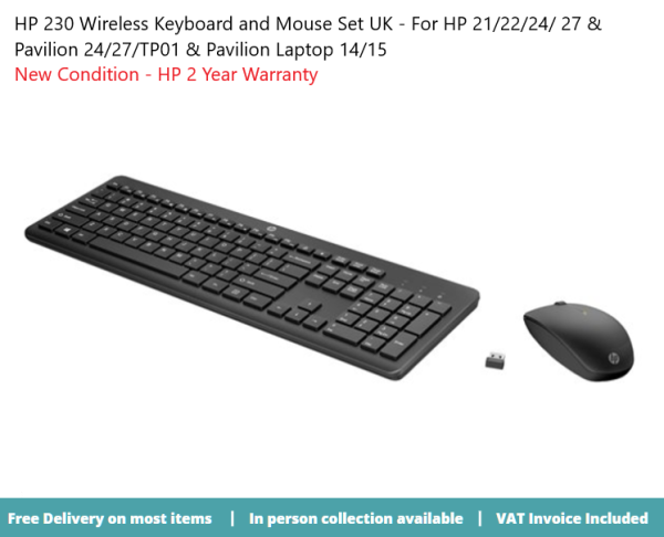 HP 230 Keyboard and Mouse Set - Wireless - UK