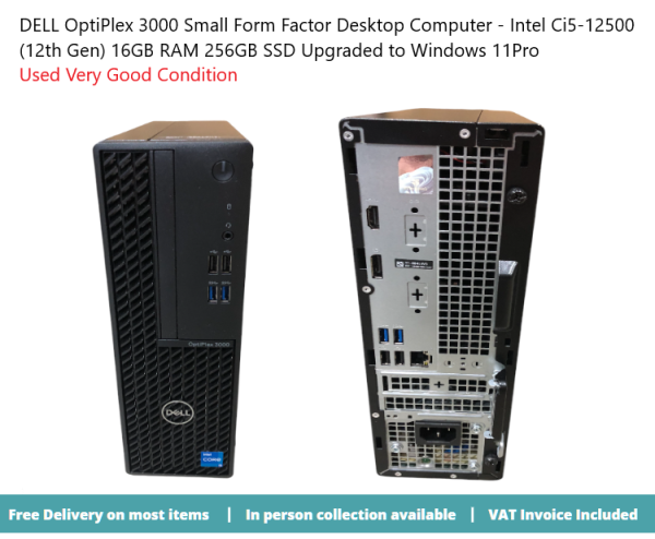 DELL OptiPlex 3000 SFF Desktop Computer Ci5-12500 (12th Gen) 16GB RAM 256GB SSD W10P - CD Drive