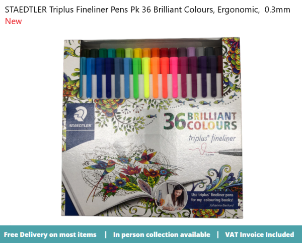 STAEDTLER Triplus Fineliner Pens Pk 36 Brilliant Colours Ergonomic  0.3mm