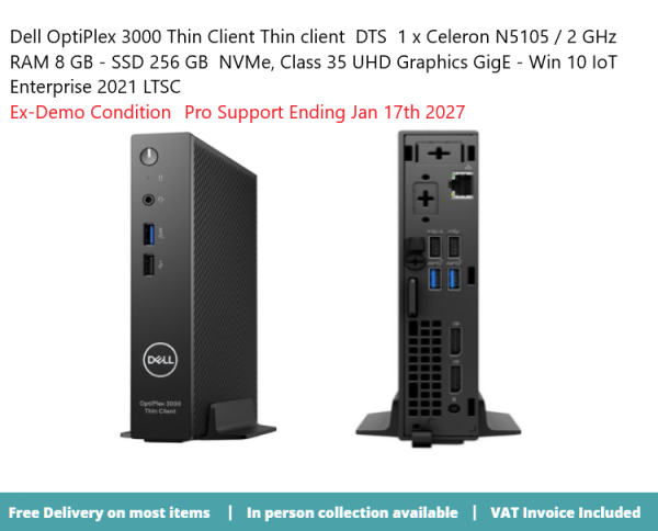 Dell Optiplex 3000 Thin Client Celeron N5105 2GHz 8GB 256GB W10 IoT