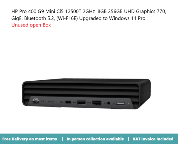 HP Pro 400 G9 Mini Ci5 12500T 2GHz  8GB 256GB Windows 11 Pro