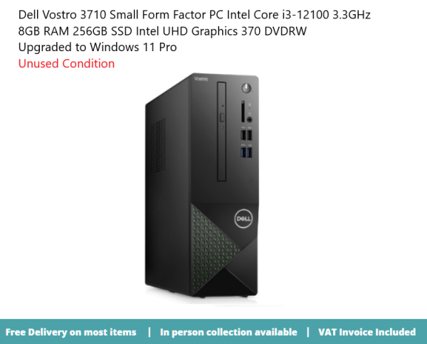 Dell Vostro 3710 Desktop Computer Intel Core i3-12100 8GB 256GB W11P