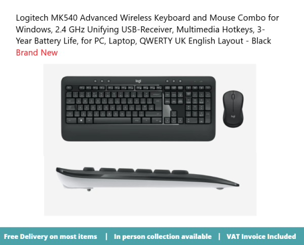 Logitech MK540 Wireless Keyboard and Mouse QWERTY UK