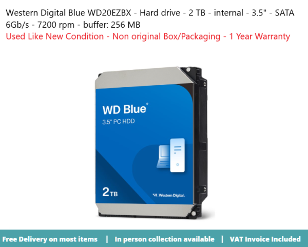 WD Blue WD20EZBX - Hard drive - 2 TB - internal - 3.5" - SATA 6Gb/s - 7200 rpm - buffer: 256 MB